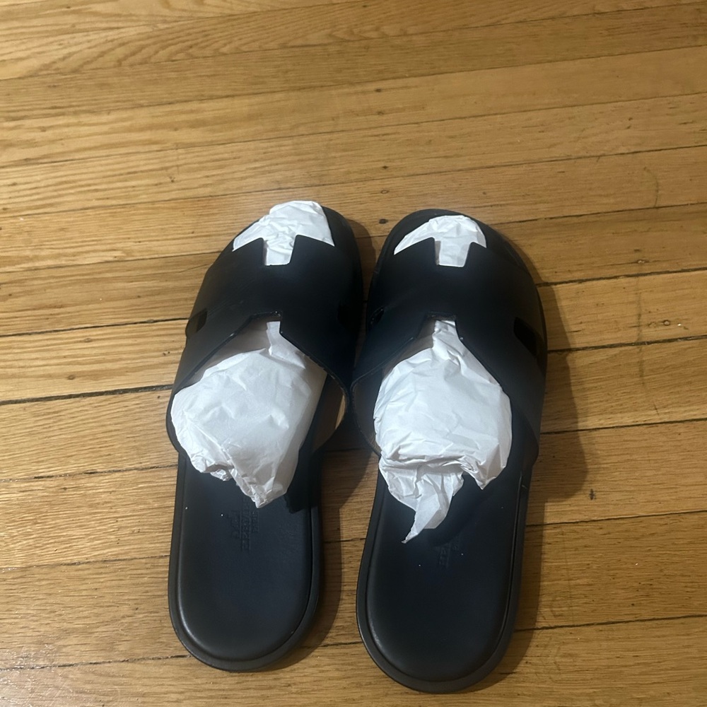 Hermes Black Leather Sandals Size 9